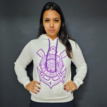 Blusa Corinthians Moletom Símbolo Off-White - Feminino