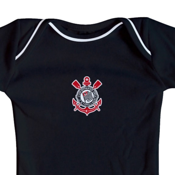 Body Corinthians Preto Torcida Baby Oficial - Infantil