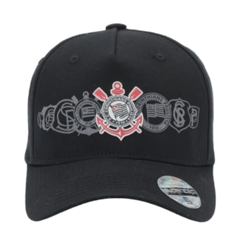 Boné Corinthians Supercap Aba Curva Preto Símbolos Oficial