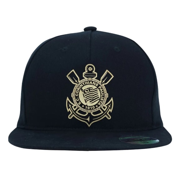 Boné Corinthians Supercap Aba Reta Escudo Dourado Oficial