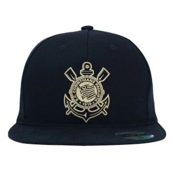 Boné Corinthians Supercap Aba Reta Escudo Dourado Oficial