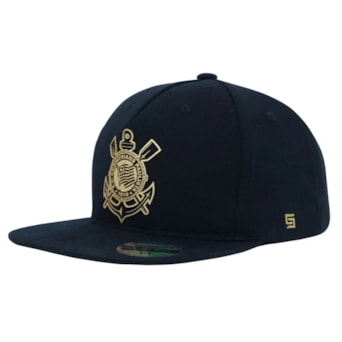 Boné Corinthians Supercap Aba Reta Escudo Dourado Oficial