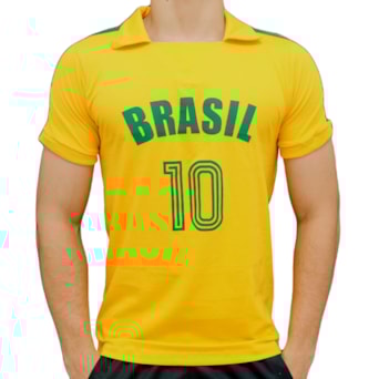 Camisa Brasil Polo Camisa 10 Algodão Amarela - Masculino