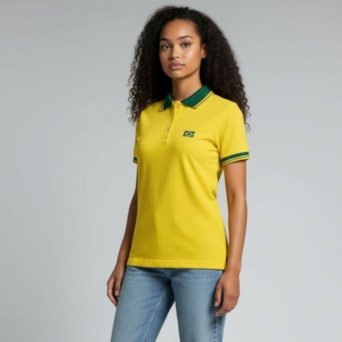 Camisa Brasil Polo Piquet Amarela - Feminino