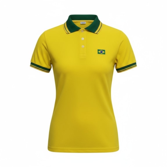 Camisa Brasil Polo Piquet Amarela - Feminino