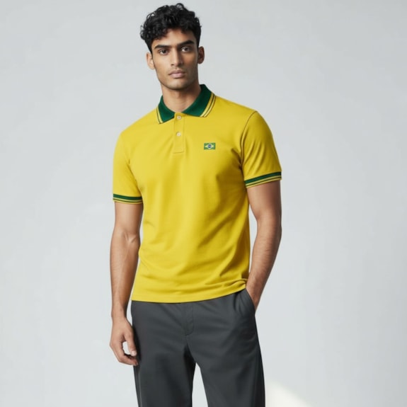 Camisa Brasil Polo Piquet Amarela - Masculino