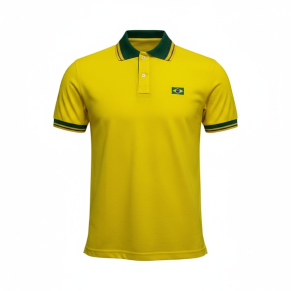 Camisa Brasil Polo Piquet Amarela - Masculino