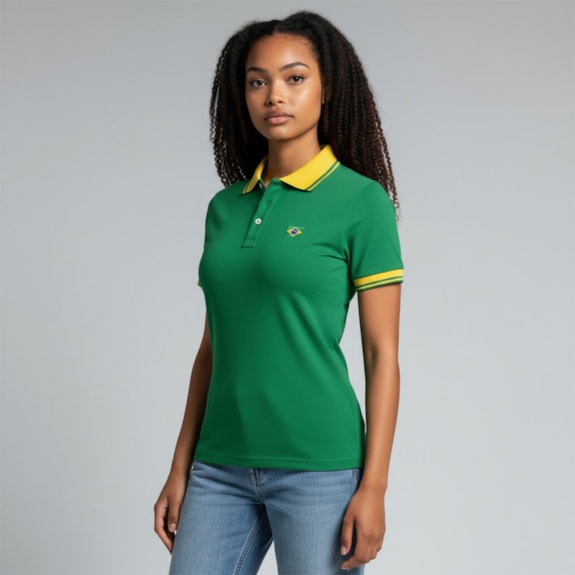 Camisa Brasil Polo Piquet Verde - Feminino