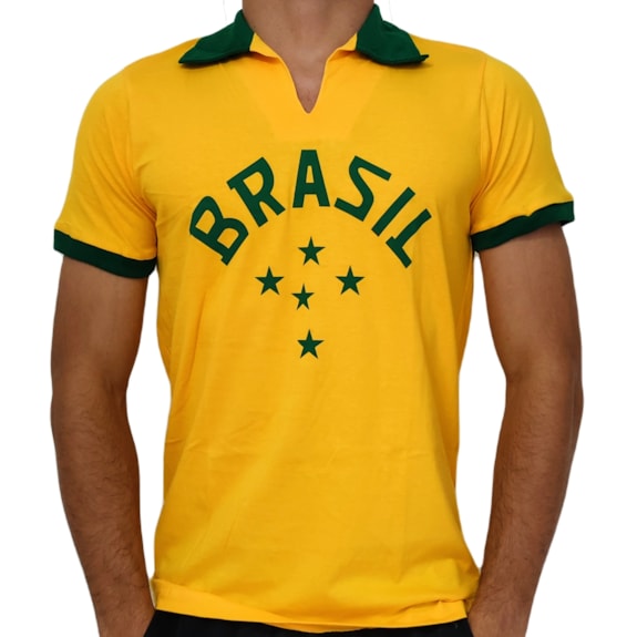 Camisa Brasil Polo Retrô Olímpica Algodão - Masculino