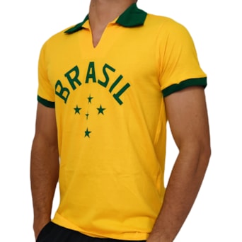 Camisa Brasil Polo Retrô Olímpica Algodão - Masculino