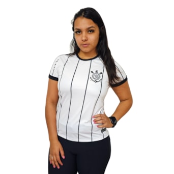 Camisa Corinthians Baby Look Alvinegro Raglan - Feminina