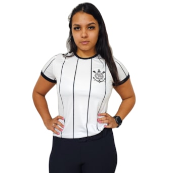 Camisa Corinthians Baby Look Alvinegro Raglan - Feminina