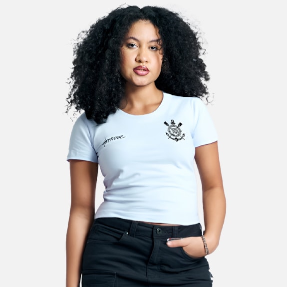 Camisa Corinthians Baby Look Cropped Approve - Feminina