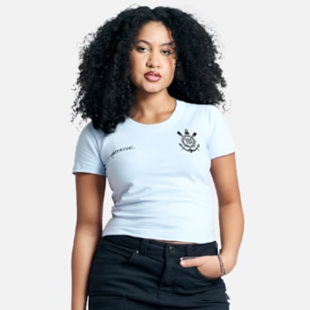 Camisa Corinthians Baby Look Cropped Approve - Feminina
