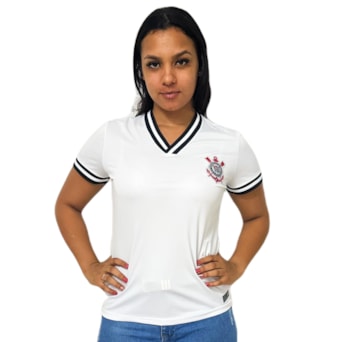 Camisa Corinthians Baby Look Duo Lines Branca - Feminina