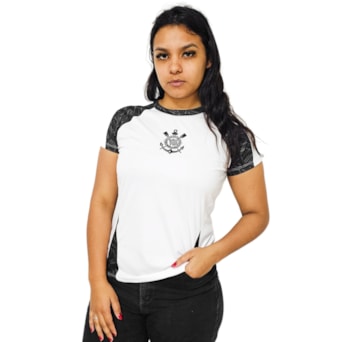Camisa Corinthians Baby Look Raglan Branca - Feminina