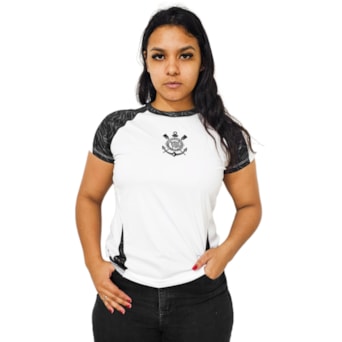 Camisa Corinthians Baby Look Raglan Branca - Feminina