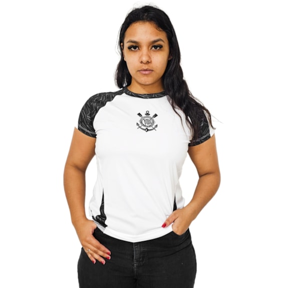 Camisa Corinthians Baby Look Raglan Branca - Feminina
