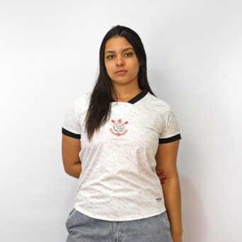 Camisa Corinthians Baby Look Raglan Branca - Feminino