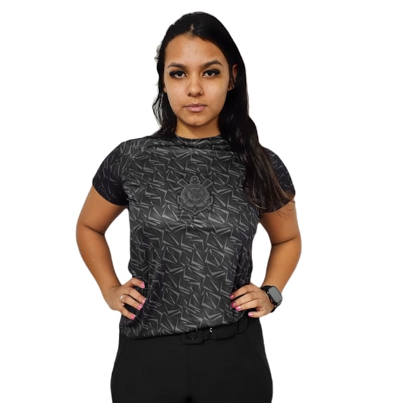Camisa Corinthians Baby Look Raglan Preta - Feminina