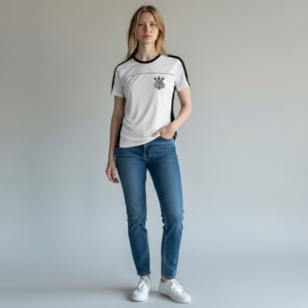 Camisa Corinthians Baby Look Recortes Lateral - Feminino