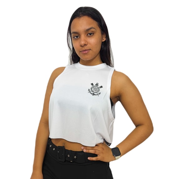 Camisa Corinthians Cropped Basic Branco - Feminina