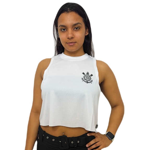 Camisa Corinthians Cropped Basic Branco - Feminina