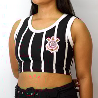 Camisa Corinthians Cropped Bordado Listrado - Feminino
