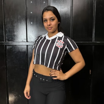 Camisa Corinthians Cropped Polo Stripes - Feminina