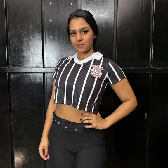 Camisa Corinthians Cropped Polo Stripes - Feminina