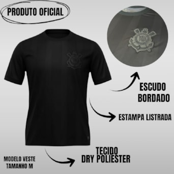 Camisa Corinthians Dry All Black Listrada Bordado - Masculino