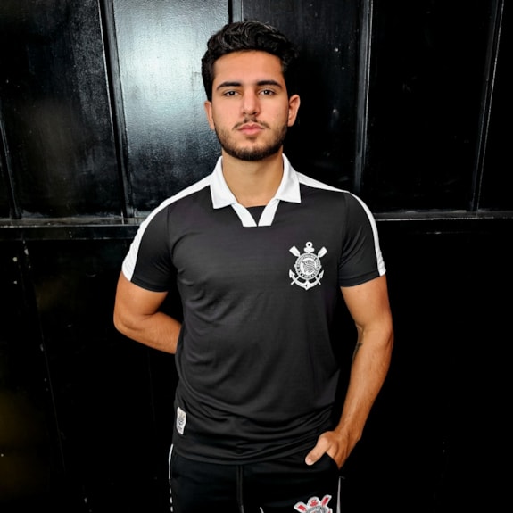 Camisa Corinthians Polo Block Preta - Masculino