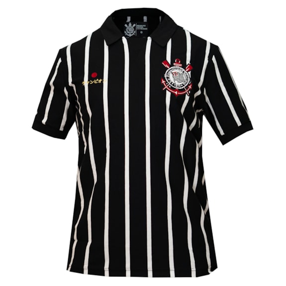 Camisa Corinthians Polo Símbolo Bordado Japão Listrado - Masculino