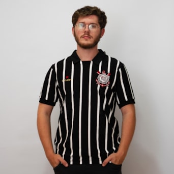 Camisa Corinthians Polo Símbolo Bordado Japão Listrado - Masculino