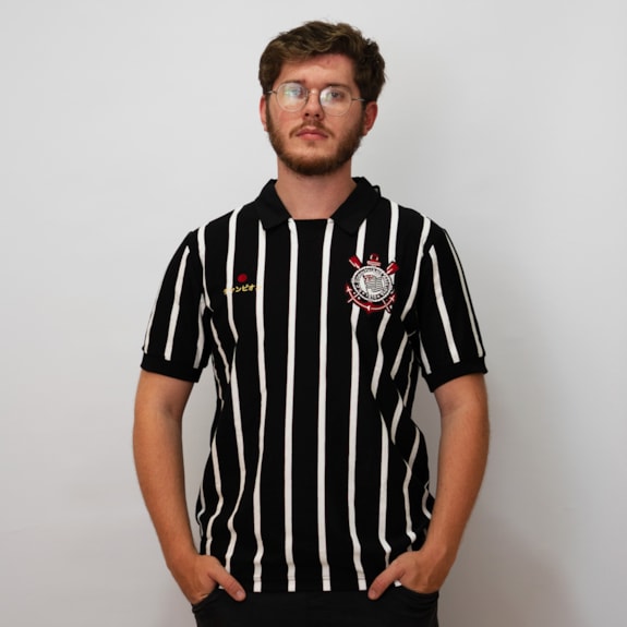 Camisa Corinthians Polo Símbolo Bordado Japão Listrado - Masculino