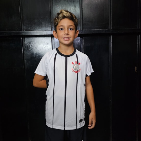 Camisa Corinthians Raglan Recortes Alvinegro Branco - Infantil