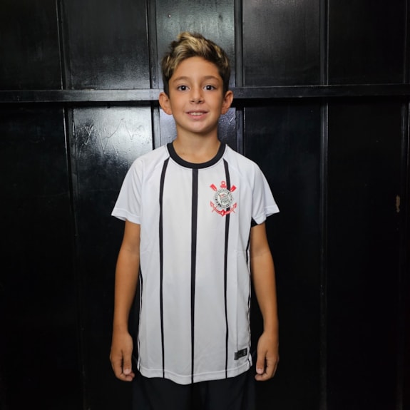 Camisa Corinthians Raglan Recortes Alvinegro Branco - Infantil