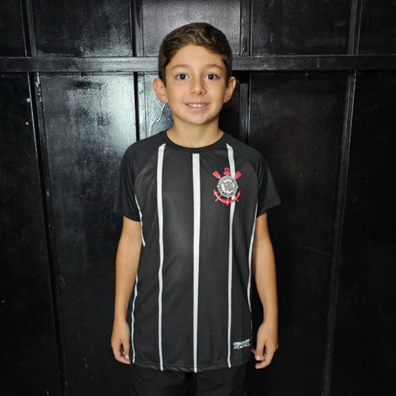 Camisa Corinthians Raglan Recortes Preto - Infantil