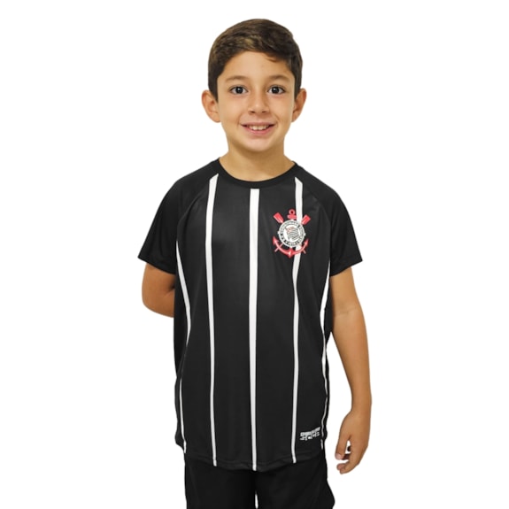 Camisa Corinthians Raglan Recortes Preto - Infantil