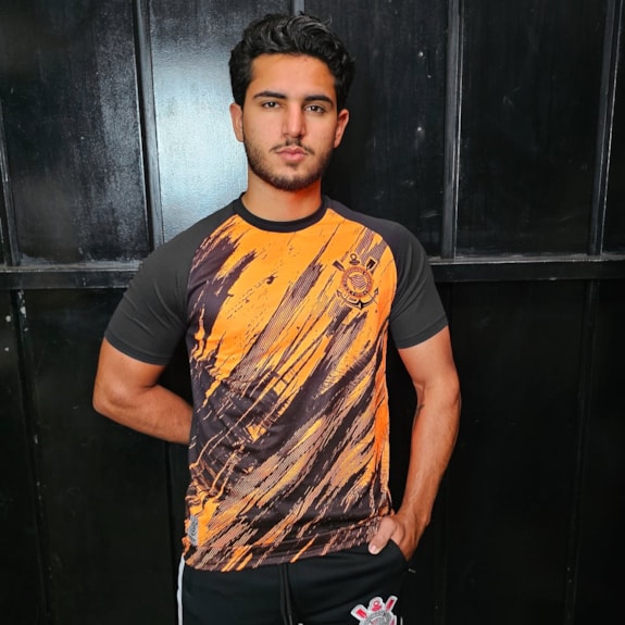 Camisa Corinthians Rajados Laranja - Masculino