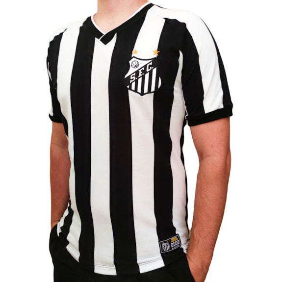 Camisa Santos Retro Campeão Brasileiro 2002 Listrado - Masculino