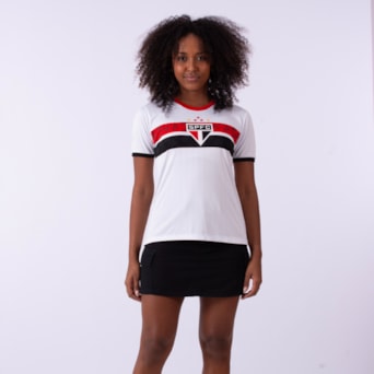 Camisa São Paulo Baby Look Stencil Tricolor - Feminina