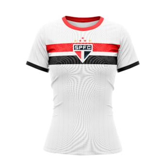 Camisa São Paulo Baby Look Stencil Tricolor - Feminina