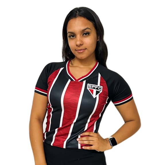 Camisa São Paulo Baby Look Tricolor Listras - Feminina