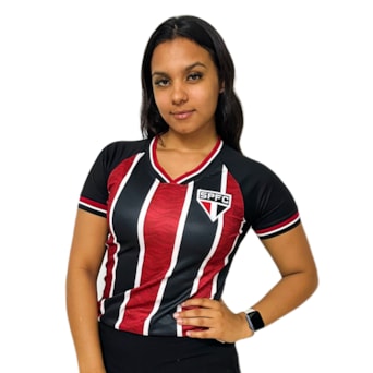 Camisa São Paulo Baby Look Tricolor Listras - Feminina