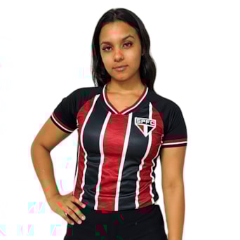 Camisa São Paulo Baby Look Tricolor Listras - Feminina