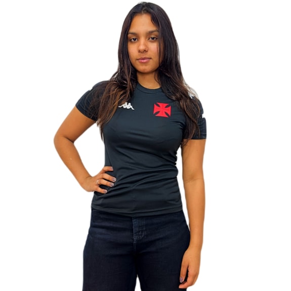 Camisa Vasco da Gama Kappa Baby Look Details Preta - Feminina