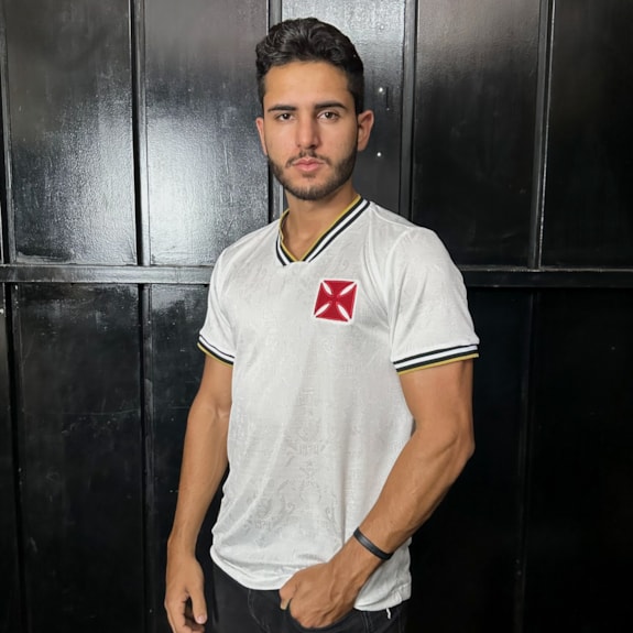 Camisa Vasco da Gama Retrô Jacquard 1974 Off-White - Masculino