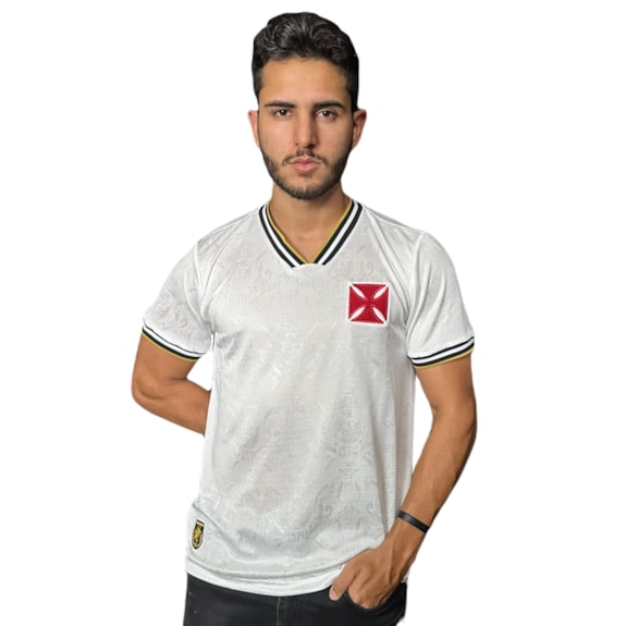 Camisa Vasco da Gama Retrô Jacquard 1974 Off-White - Masculino