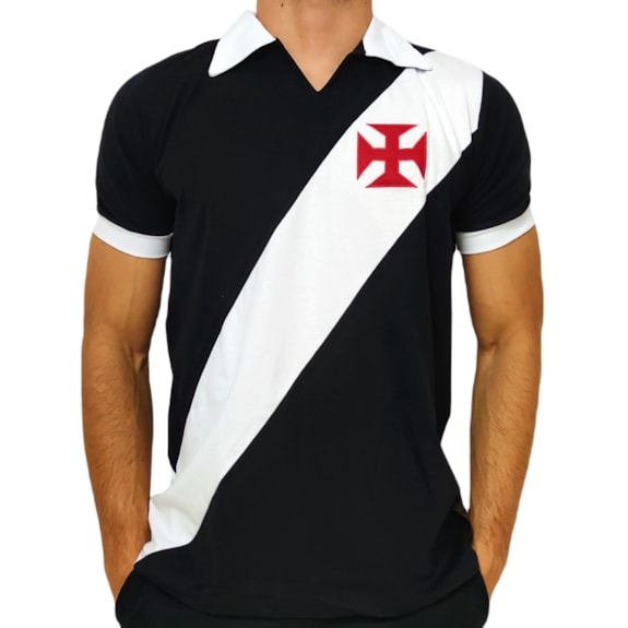 Camisa Vasco da Gama Retro Polo Paris 1957 Preta - Masculino